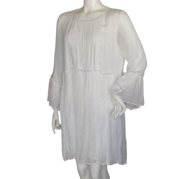 new LULU'S Dress, XL, White, Gauze, Bell sleeve, Viscose, Above knee - Picture 4 of 13